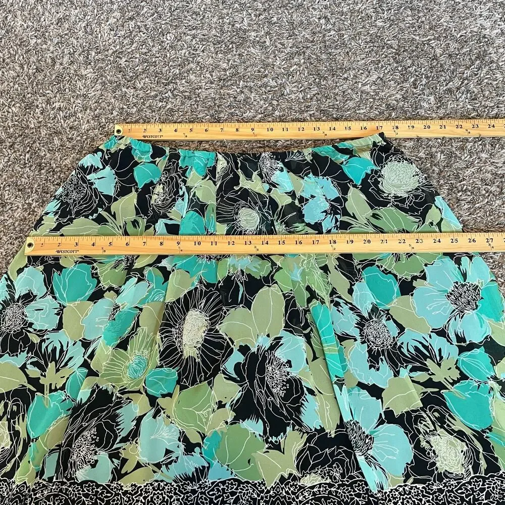 A Line Skirt Plus Size 1X Green Blue Floral Chiffon Flowy Spring Fairy Y2K